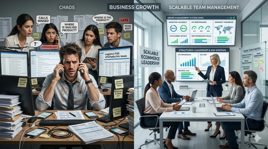 Founder dependency problems in ecommerce business compared with a scalable high-performance ecommerce team structure.