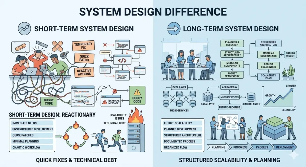 Small vs scalable ecommerce system design comparison